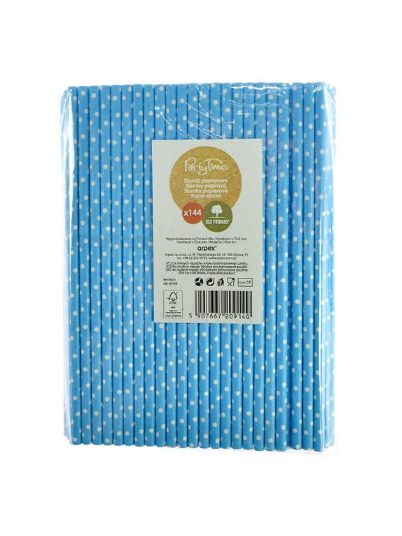 Słomki papierowe niebieskie w białe kropki (144 szt.) - FSC Mix Credit