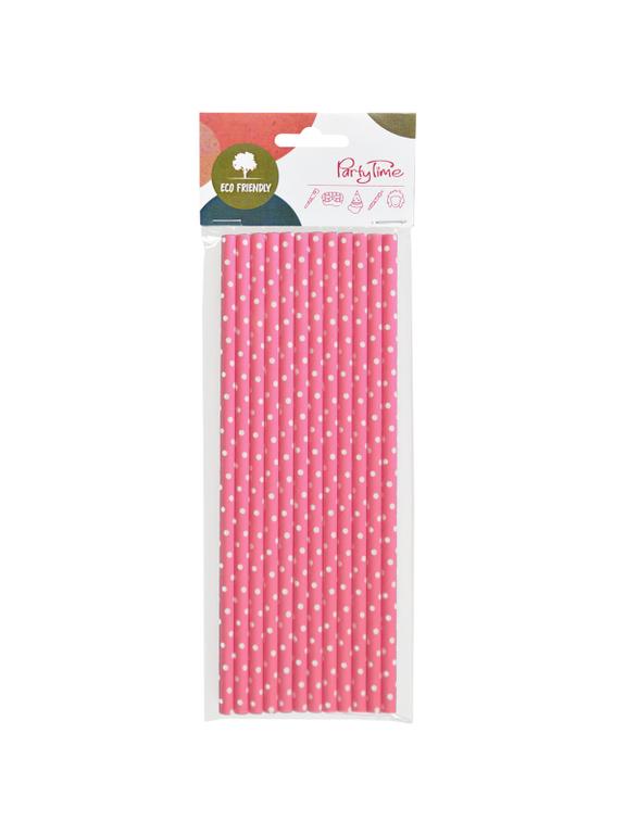 Słomki papierowe różowe w białe kropki (12 szt.) - FSC Mix Credit