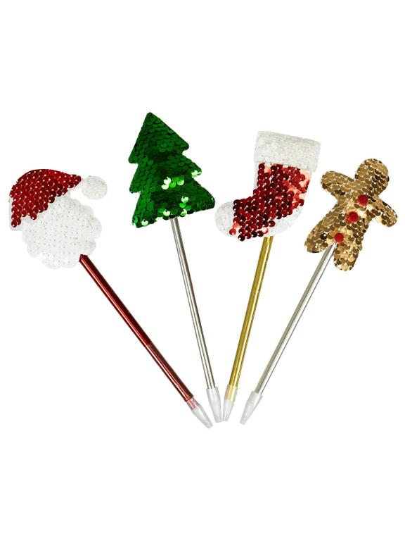 Długopis z cekinowymi ozdobami świątecznymi w displayu