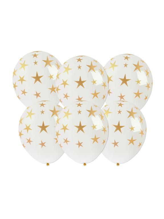 Balony ze złotym nadrukiem gwiazdki (6 szt.)