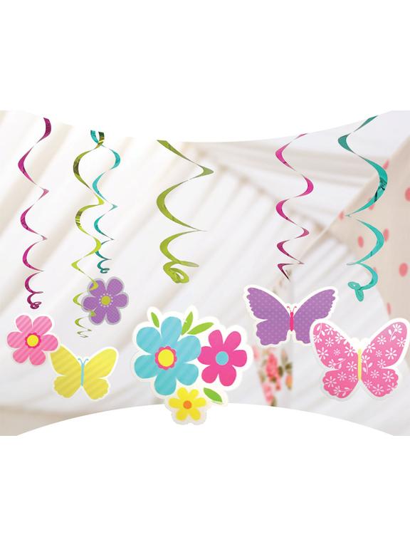 Wirujące dekoracje - kwiatuszki i motylki (6 szt.)