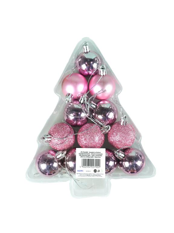 Bombki - komplet w choince (12 szt.) różowy