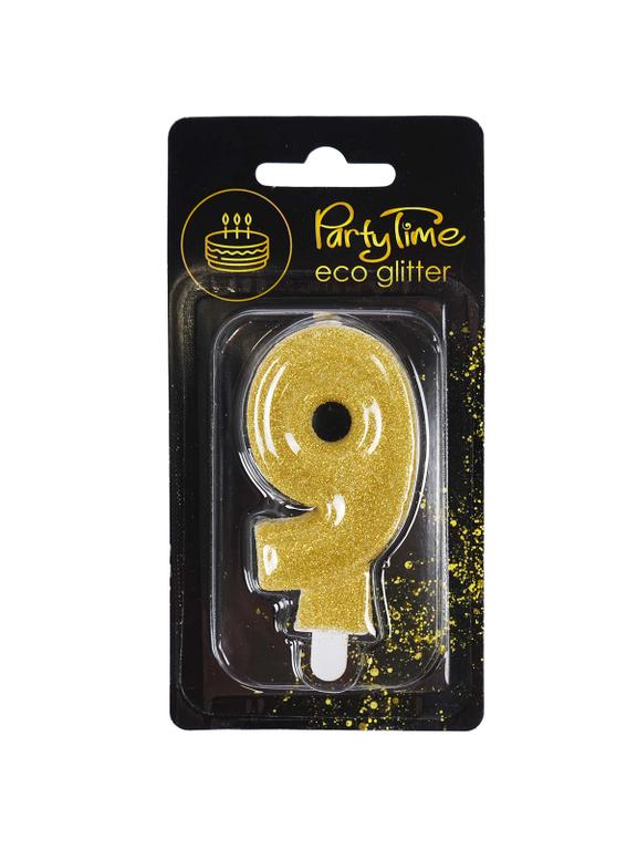 Świeczka cyferka z eko-brokatem nr 9