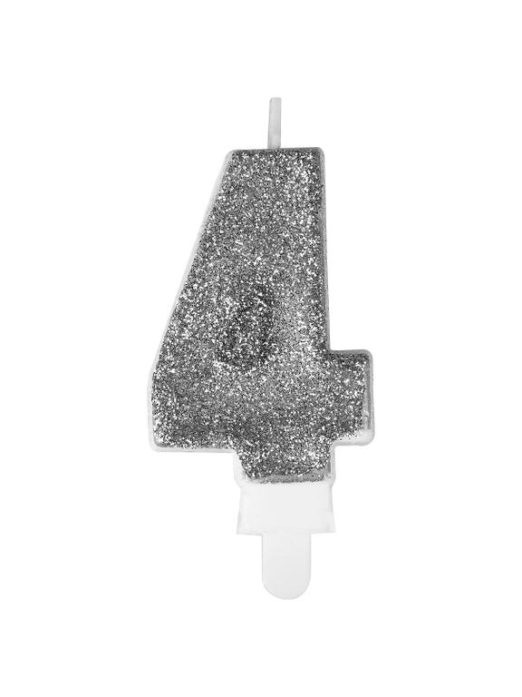 Świeczka cyferka premium nr 4 srebrna