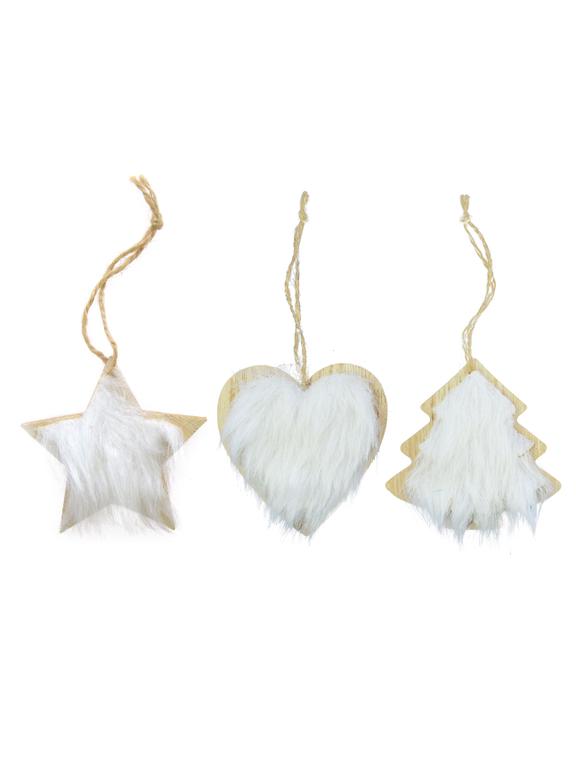 Drewniana zawieszka z futerkiem