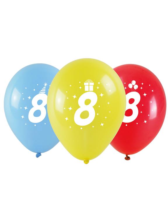 Balony z nadrukiem cyferki - 8 (3 szt.)