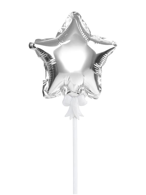 Balon foliowy na patyczku gwiazdka srebrny