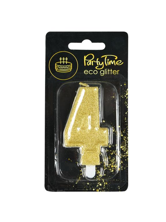 Świeczka cyferka z eko-brokatem nr 4