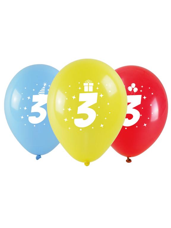 Balony z nadrukiem cyferki - 3 (3 szt.)