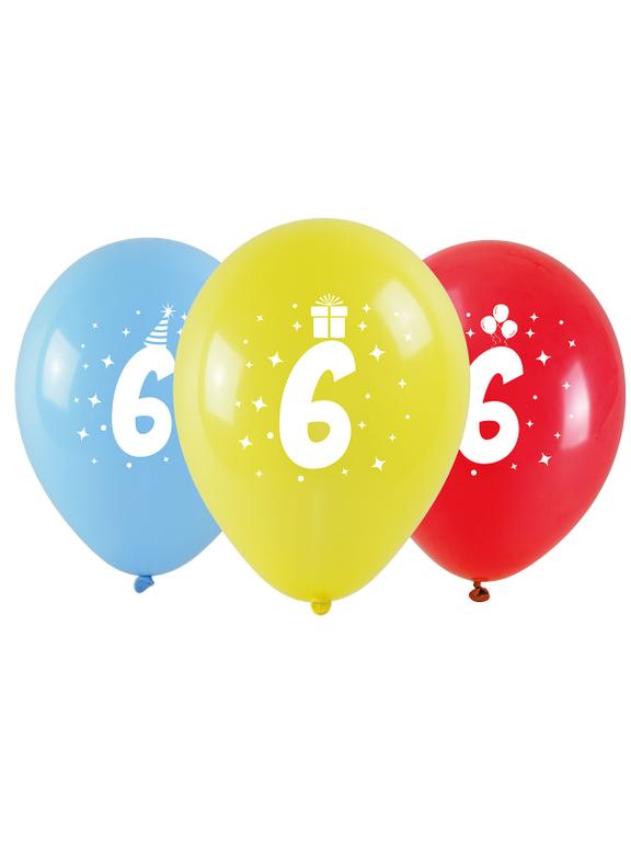 Balony z nadrukiem cyferki - 6 (3 szt.)