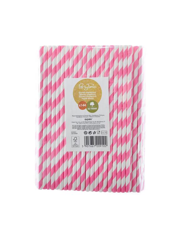 Słomki papierowe - paski różowe (144 szt.) - FSC Mix Credit