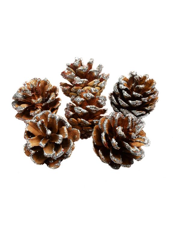 Szyszki dekorowane brokatem (6 szt.)