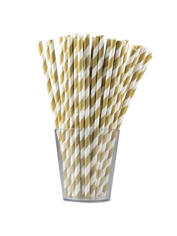 Słomki papierowe paski złote (12 szt.) - FSC Mix Credit