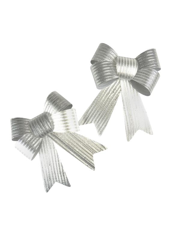 Zestaw kokard dekoracyjnych - prążki (2 szt.) srebrnych