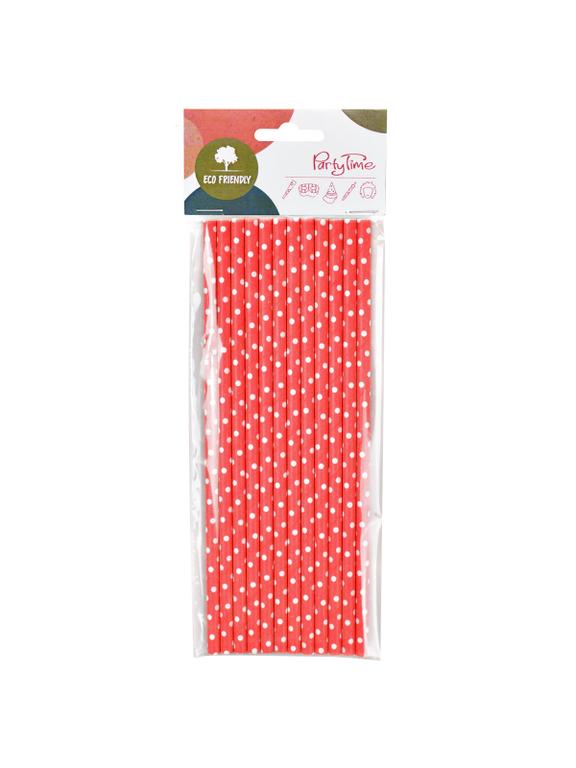 Słomki papierowe czerwone w białe kropki (12 szt.) - FSC Mix Credit