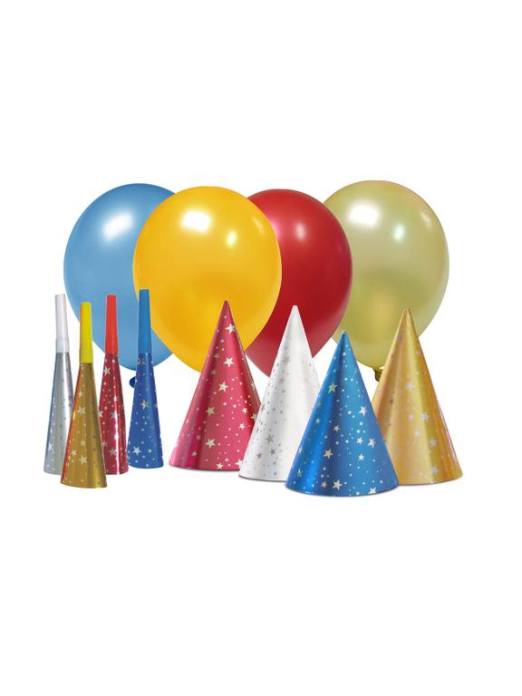 Zestaw mega paka "Magic Party" (4 czapeczki magic party, 4 trąbki magic party, 4 balony metalizowane)