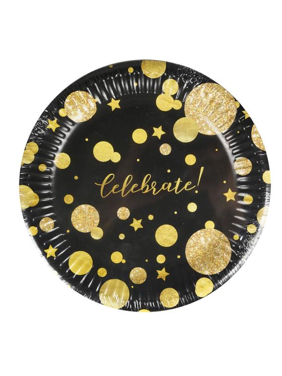 Talerze papierowe - Glam Party (8 szt.) czarne - FSC Mix Credit