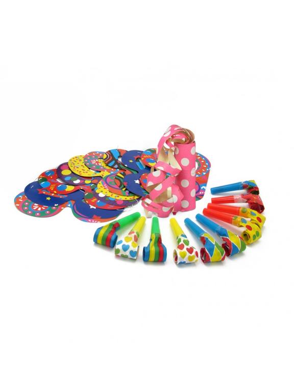 Zestaw party dla 10 osób (10 gwizdków, 10 masek i serpentyna)