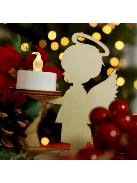 Świecznik drewniany - aniołek