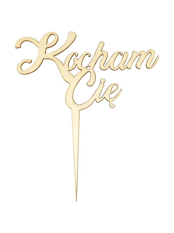 Drewniana dekoracja na patyczku - Kocham Cię