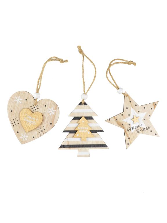 Drewniane zawieszki choinkowe