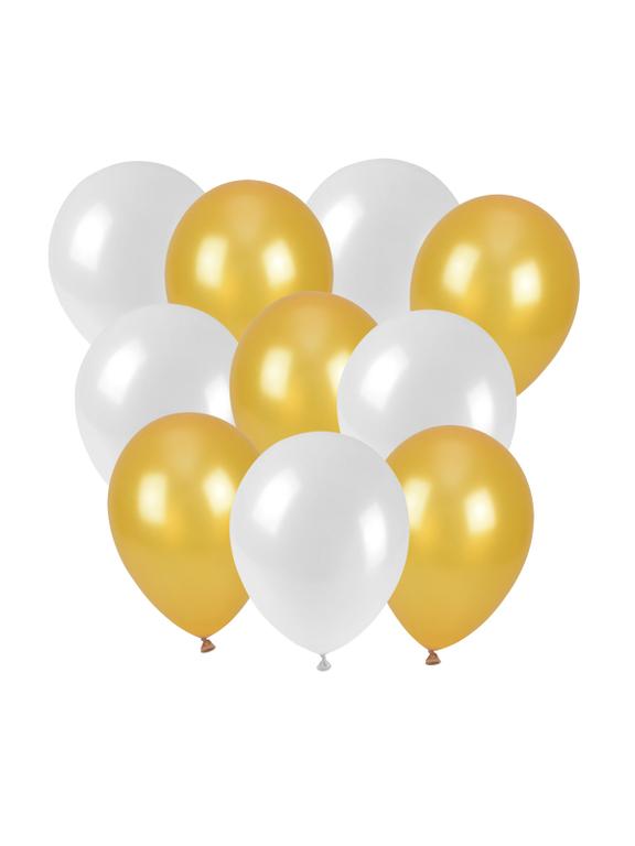 Balony metalizowane (białe, złote) (10 szt.)