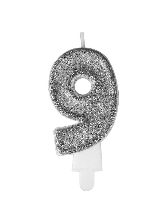 Świeczka cyferka premium nr 9 srebrna
