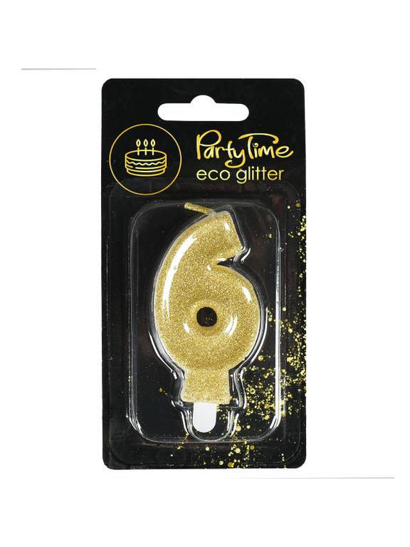 Świeczka cyferka z eko-brokatem nr 6