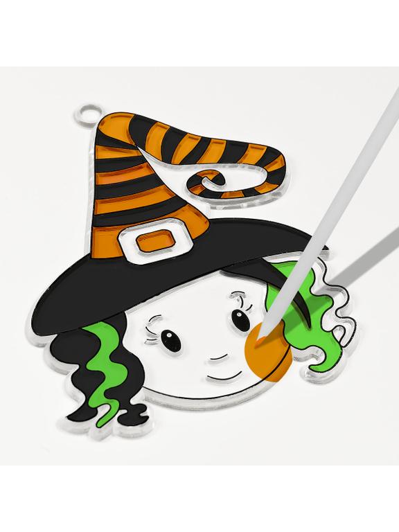 Halloweenowy witrażyk do malowania (zestaw z farbkami i patyczkiem)
