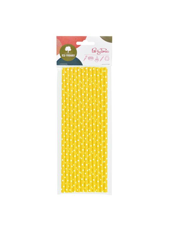 Słomki papierowe żółte w białe kropki (12 szt.) - FSC Mix Credit
