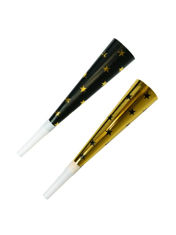 Trąbki Glam Party (czarne, złote) (4 szt.)