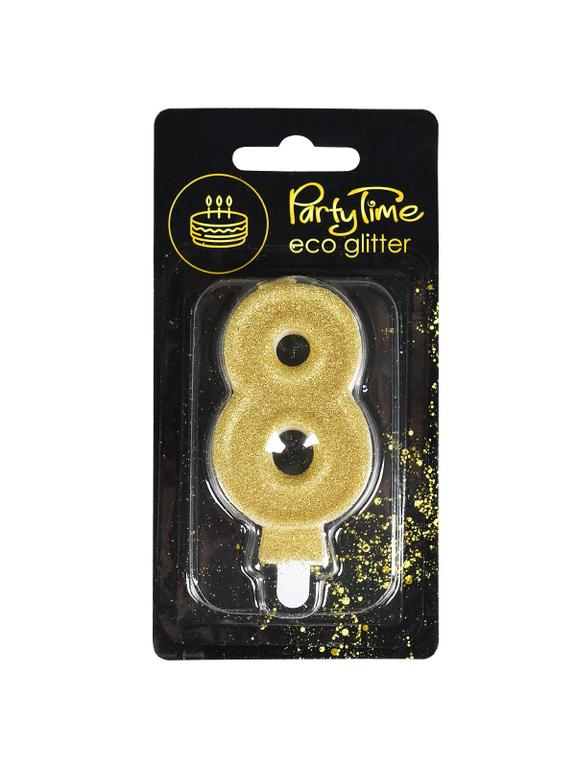 Świeczka cyferka z eko-brokatem nr 8