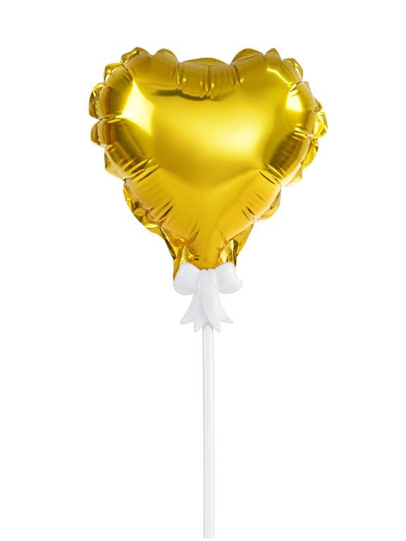 Balon foliowy na patyczku serce złoty