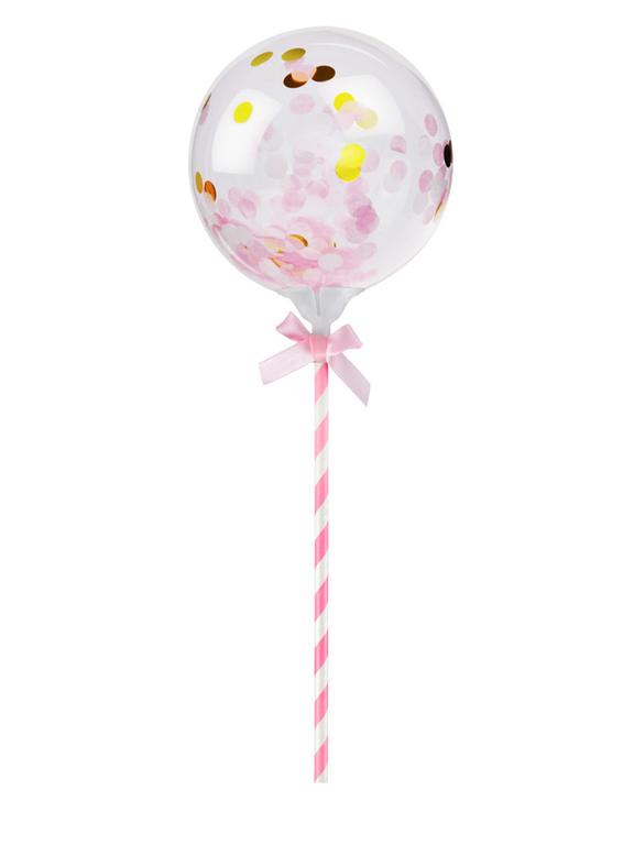 Balon transparentny na patyczku z konfetti różowym