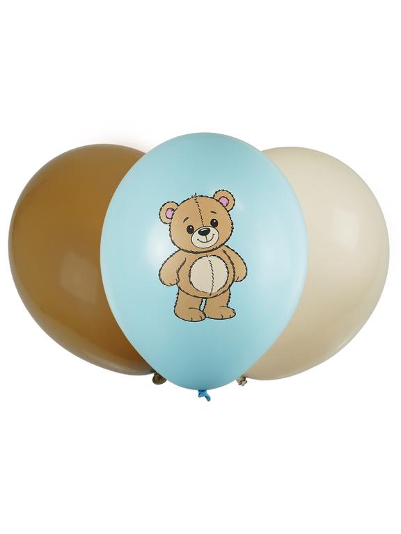 Balony pastelowe - miś (niebieskie z nadrukiem, beżowe, brązowe)