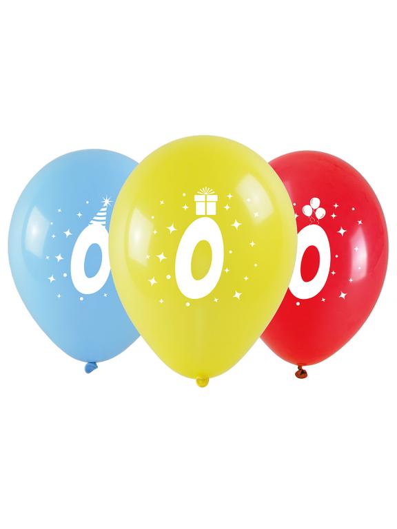 Balony z nadrukiem cyferki - 0 (3 szt.)