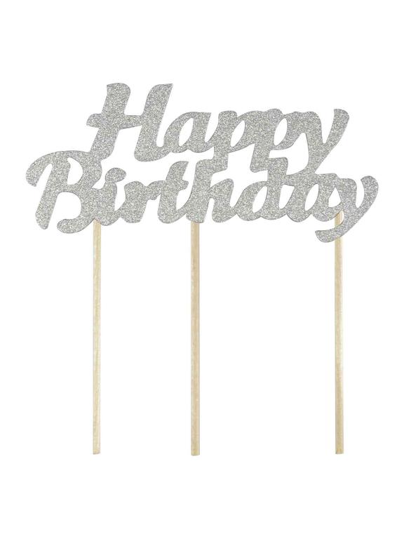 Dekoracja tortu Happy Birthday srebrna - FSC Mix Credit