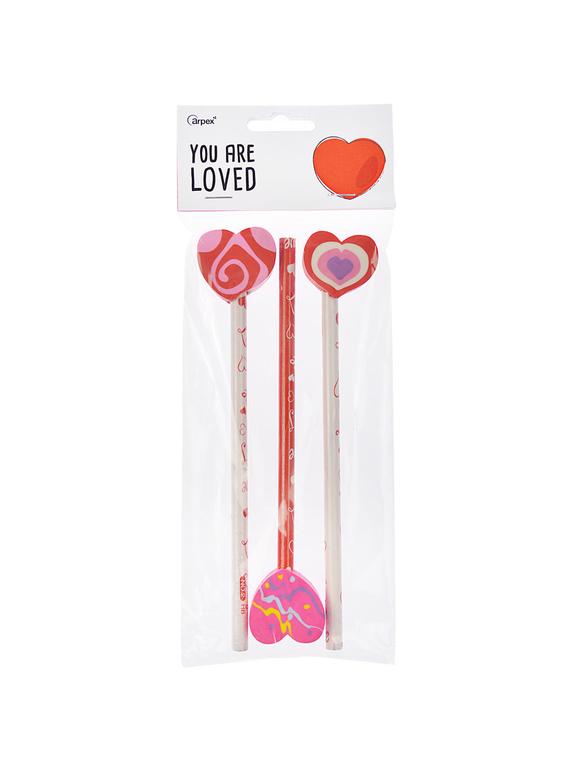 Walentynkowy ołówek z gumką (3 szt.)