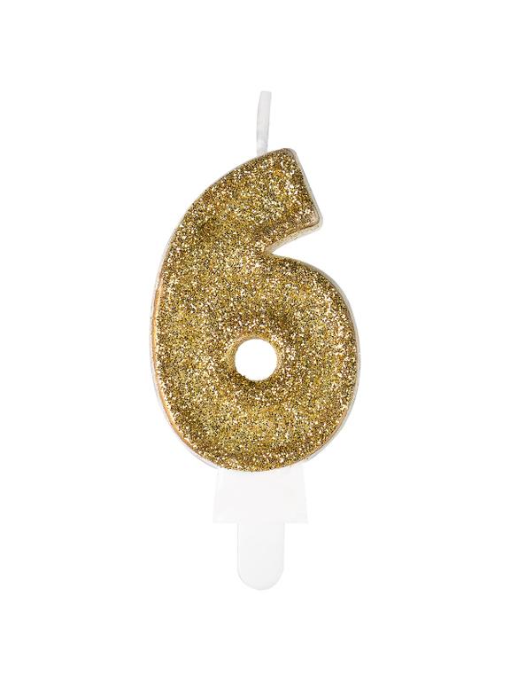 Świeczka cyferka premium nr 6 złota