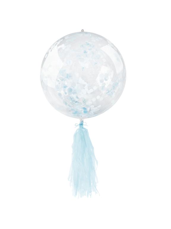 Balon PVC z konfetti i frędzlami - niebieski