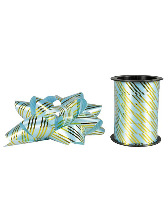 Zestaw do dekoracji prezentów w paski niebieski