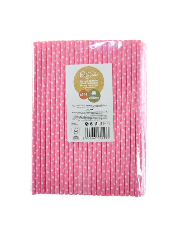 Słomki papierowe różowe w białe kropki (144 szt.) - FSC Mix Credit