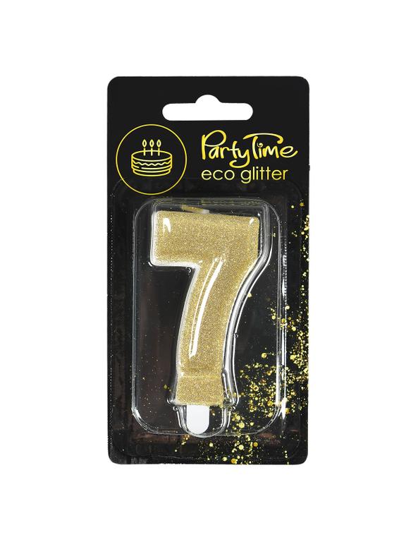 Świeczka cyferka z eko-brokatem nr 7