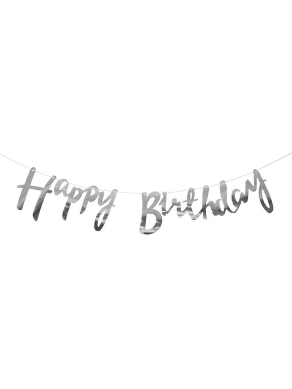 Girlanda Happy Birthday srebrna