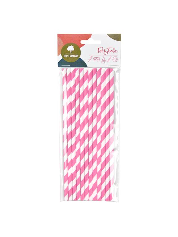 Słomki papierowe - paski różowe (12 szt.) - FSC Mix Credit