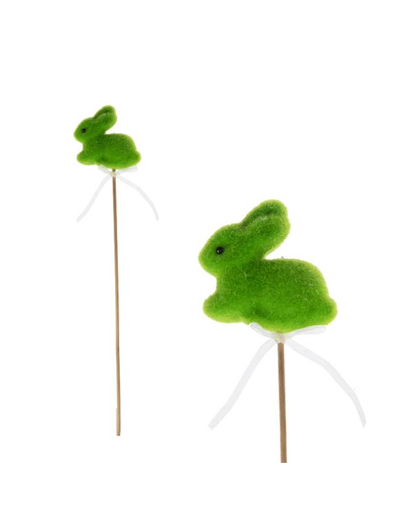 Flokowany zajączek na piku - zielony