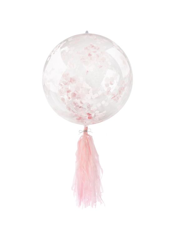 Balon PVC z konfetti i frędzlami - różowy